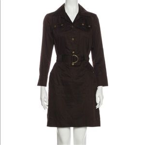 Diane Von Furstenberg DVF Button Front Brown Belted Dress Small S